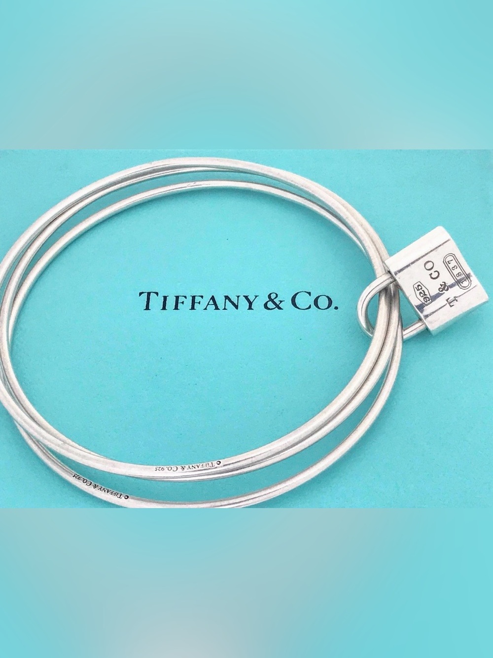 Rare Tiffany & Co 1837 Padlock Triple Wire Bangle Bracelet Sterling Silver 7.5” - Picture 5 of 9